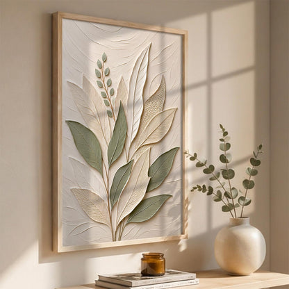 Modern Leaf Art Painting with Frame for wall decor| Floral Wall Art Painting With Frame Home Decoration For Living Room Bed Room Hotel Wall Decor Digital Reprint (14X20 inch)