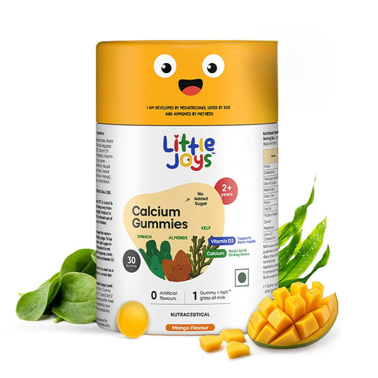Little Joys Calcium Gummies for Kids (2+ years) With No Sugar Added | For Stronger Bones, Joints, Teeth & Immunity | Mango Flavour | 30 Gummies
