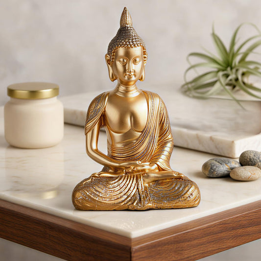 New Sitting Meditating Buddha Statue showpiece Idol Home Decor Items for Living Room and Gifts (Golden 1)