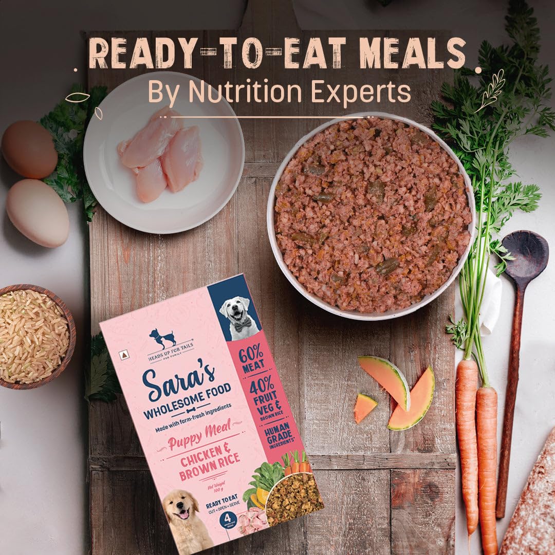 Sara's Wholesome by HUFT Chicken & Brown Rice Puppy Meal – 100 gm | Wet Nutrition for Growing Dogs | High-Protein Recipe with Real Meat | No Preservatives or Additives