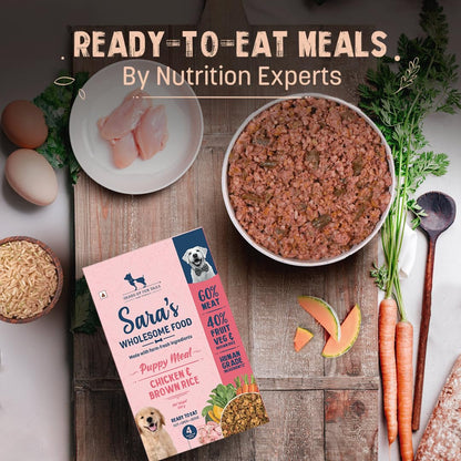 Sara's Wholesome by HUFT Chicken & Brown Rice Puppy Meal – 100 gm | Wet Nutrition for Growing Dogs | High-Protein Recipe with Real Meat | No Preservatives or Additives