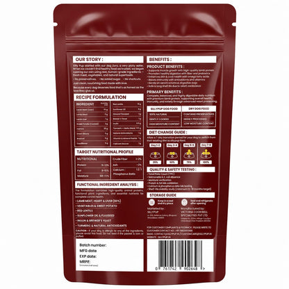 Silly Pup Wham Bam Lamb | Premium Cooked Wet Dog Food | Real Lamb, Red Lentils & Vegetables | Turmeric, Brewer's Yeast & Flaxseed | Lab Tested | No Preservatives | Vet Crafted (1 Pouch - 100g)