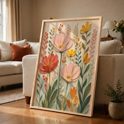 Abstract Floral Painting with Frame | Floral Art Painting With Frame Home Decoration For Living Room Bed Room Hotel Wall Decor Digital Reprint (14X20 inch)