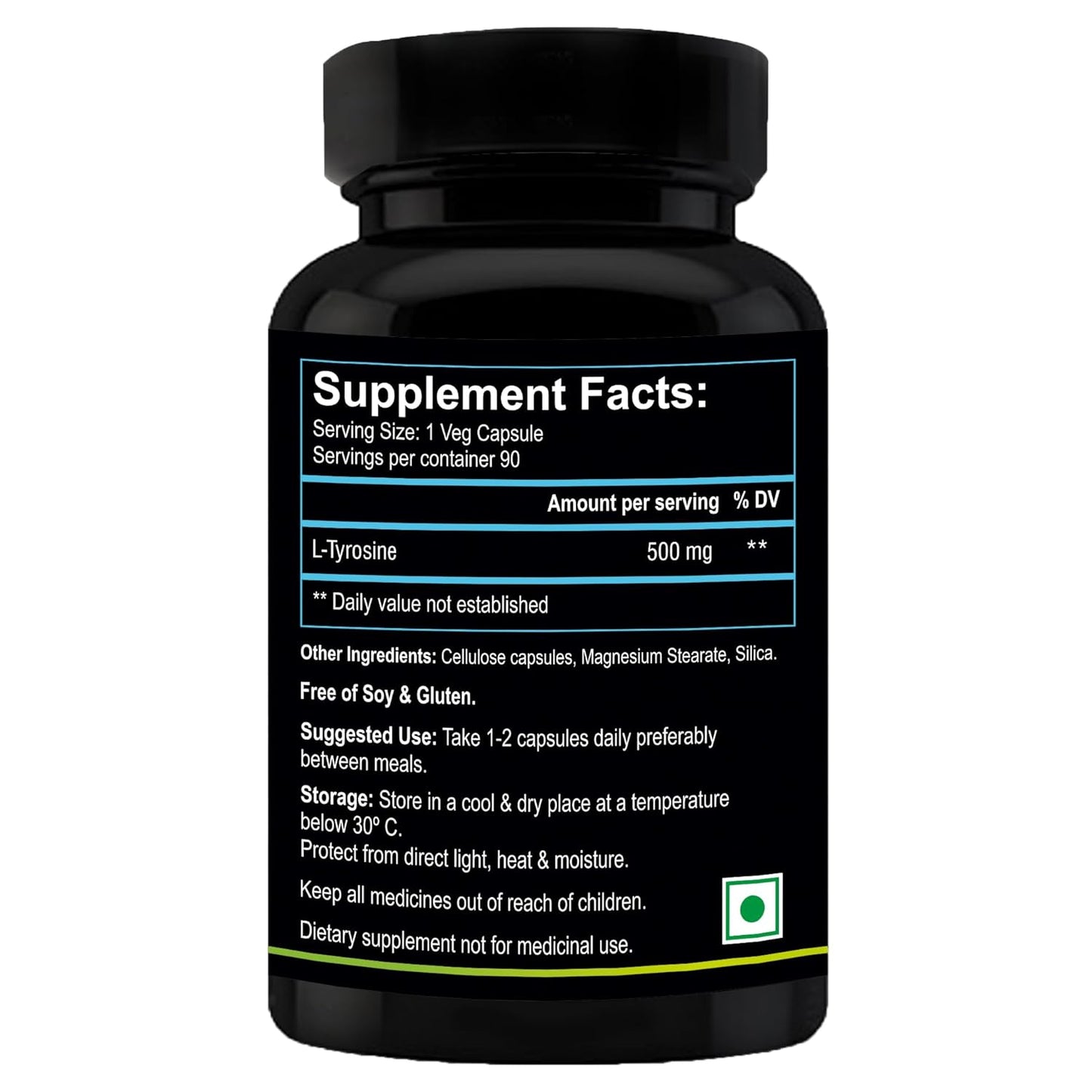 Nutriosys L-Tyrosine 500mg Supports Cognitive Health & Brain Function, Essential For Thyroid Functions - 90 Veg Capsules