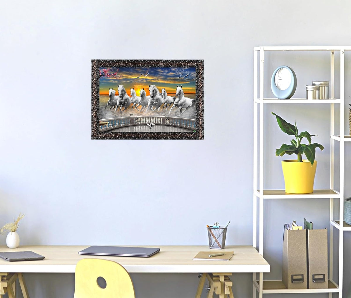 Running Seven Horses Painting With Frame Style 13