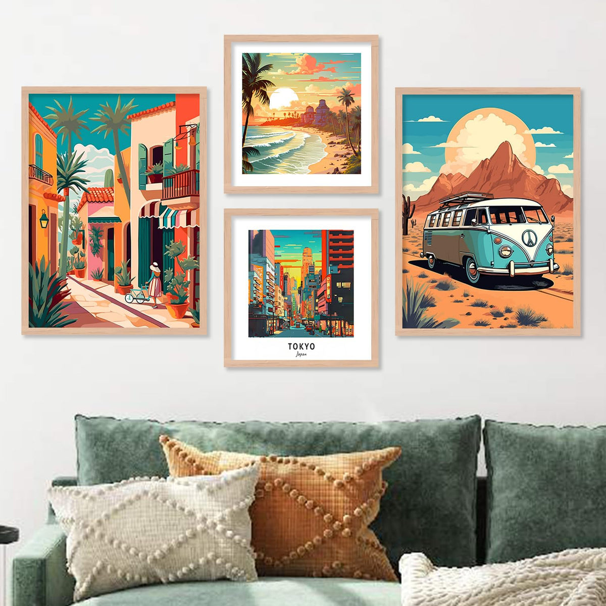 Wood Premium Digital Paintings With Frame For Home Decoration - Iconic Cities Vibrant Painting For Living Room Bedroom Office Room Décor Set of 4 (Art 8, small (10x13 or 10x10 inch))