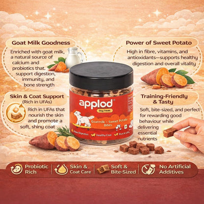 Applod Goat Milk & Sweet Potato Dog Treats for Puppies & Adult Dogs | Soft Healthy Training Bites for Small Breeds | Easy-to-Digest Reward Snacks | 220g