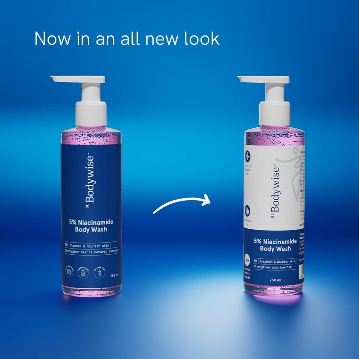 Be Bodywise 5% Niacinamide Brightening Body Wash | Hydrates & Deep Cleanses Skin | For Glowing & Hydrated Skin | With Aloe vera, Vitamin B3 & E | For All Skin Types | 250ml