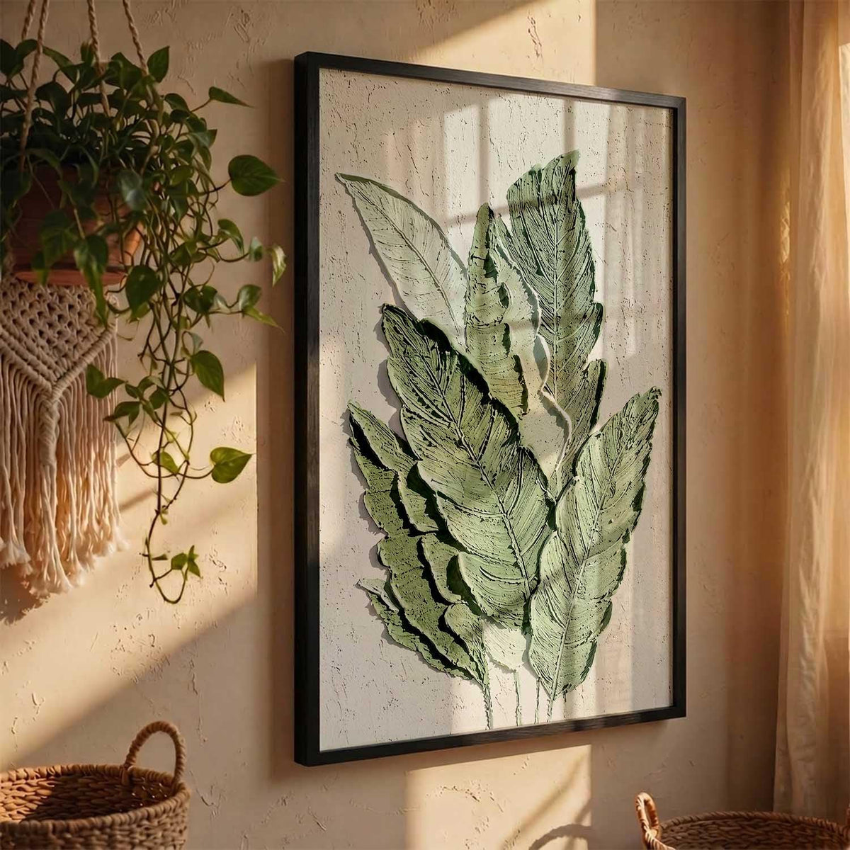 Floral Art leaf Wall Painting Home Decoration With Frame For Living Room Bed Room Hotel Wall Decor Digital Reprint Engineered Wood (13X17 INCH)