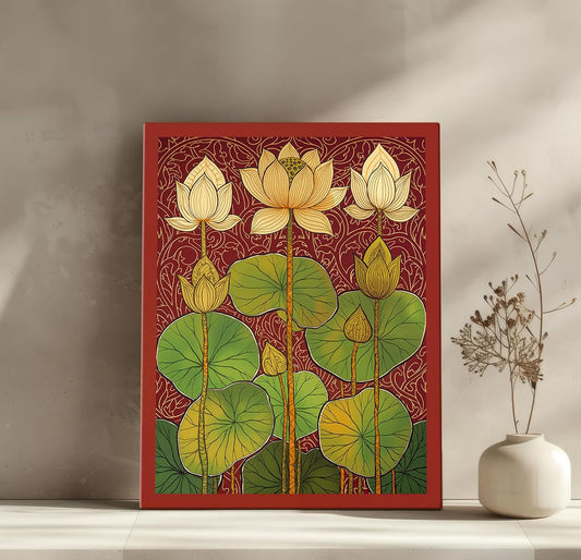 Canvas Bloomed Lotus Painting For Vastu, Big Size Wall Art, Lotus Painting For Wall Vastu, Wall Decor, Multicolor, Nature, 45.0 X 58.0 cm, Set of 1