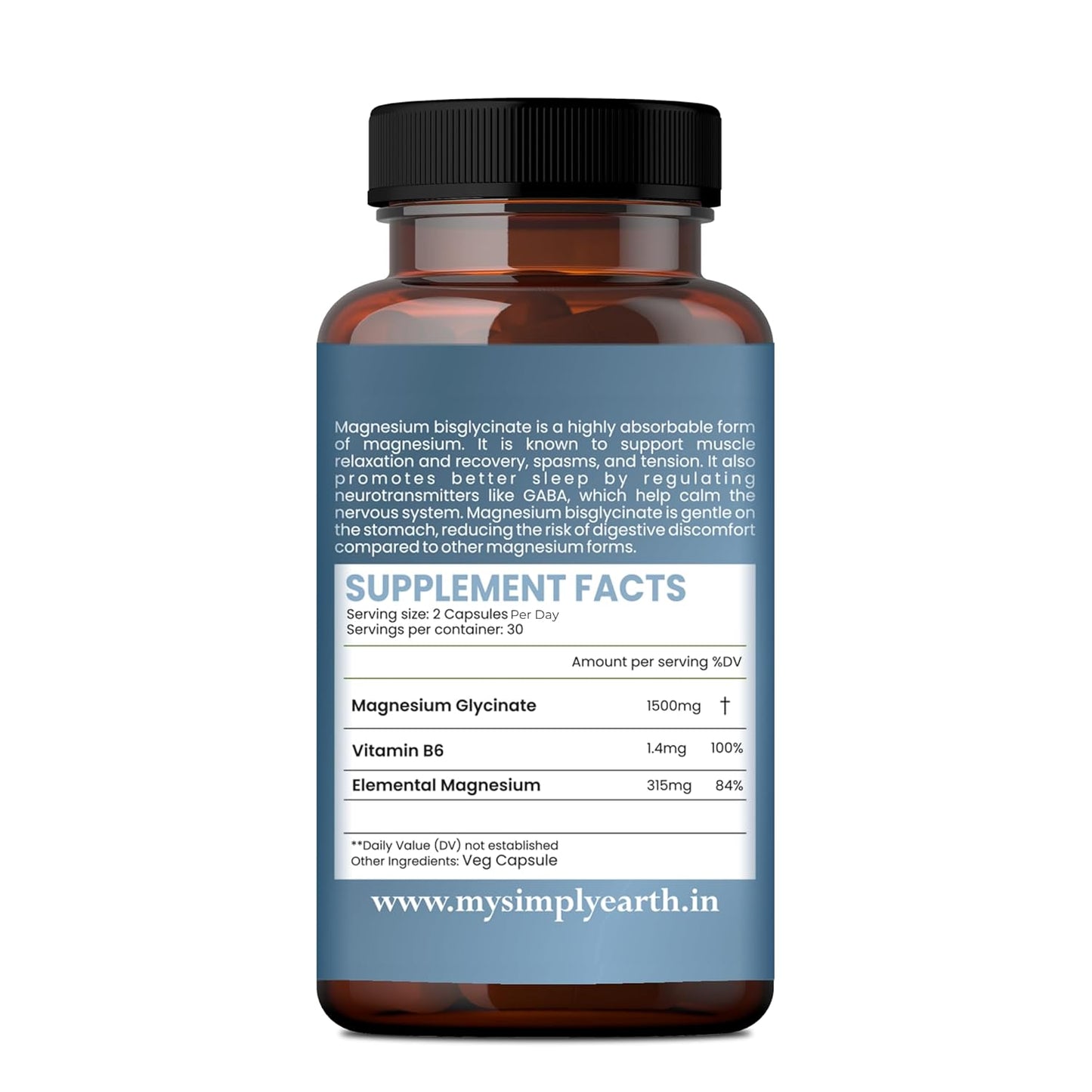 Simply Earth Magnesium Bisglycinate 1500 MG(Elemental 315) Most Bioavailable Magnesium for Sleep, Muscle, Bone & Heart Support | Supports Sleep, Recovers Muscles with Vitamin B6-60 Capsules