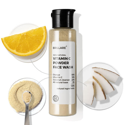 Brillare Vitamin C Powder Face Wash for Glowing, Bright Looking Skin | 100% Natural Orange Powder & Vitamin C | Gentle Exfoliation for Women & Men | Zero Chemicals