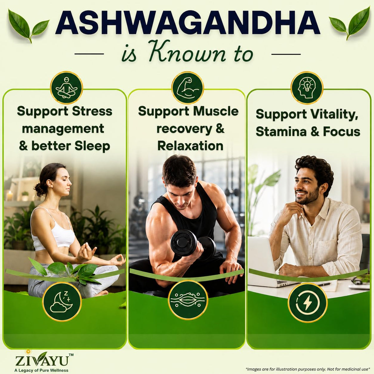 ZIVAYU Organic Ashwagandha Tablets 1200mg (600mg x 2 Per Serving) - Supports Stress & Anxiety Relief, Sleep & Muscle Recovery - USDA & India Organic Certified - Heavy Metal Tested - 90 Tablets