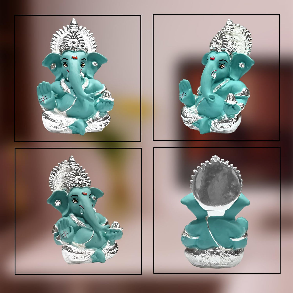 999 Silver Plated Ganesha Idol for Home Decor Puja |Ganesh Idol for Home Decor Ganpati for Gift 3.5 inches |Ganesh Statue Gift for Office Desk Puja Room Figurine (8.89 x 5.08 cm) (Blue)