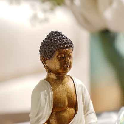 Pure Home + Living Ivory Antique Gold Polyresin Meditating Sitting Buddha - Small Showpiece Idol Home Decor Items for Living Room and Gifts | Elegant Seated Pose Home & Garden Decor Accent (Pack of 1)