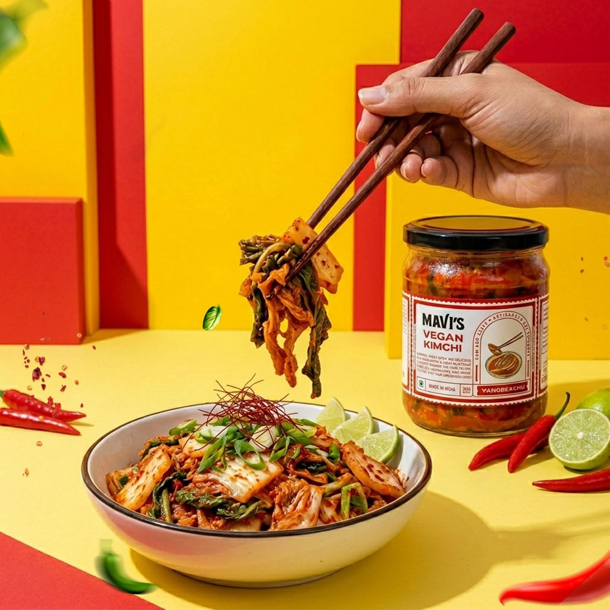MAVI's Vegan Kimchi | Korean Cabbage Kimchi | Artisanal Probiotic Pickle | 100% Natural, Organic & Vegan | No Preservatives, No Artificial Flavour or Colour | Pack of 1 (200g)