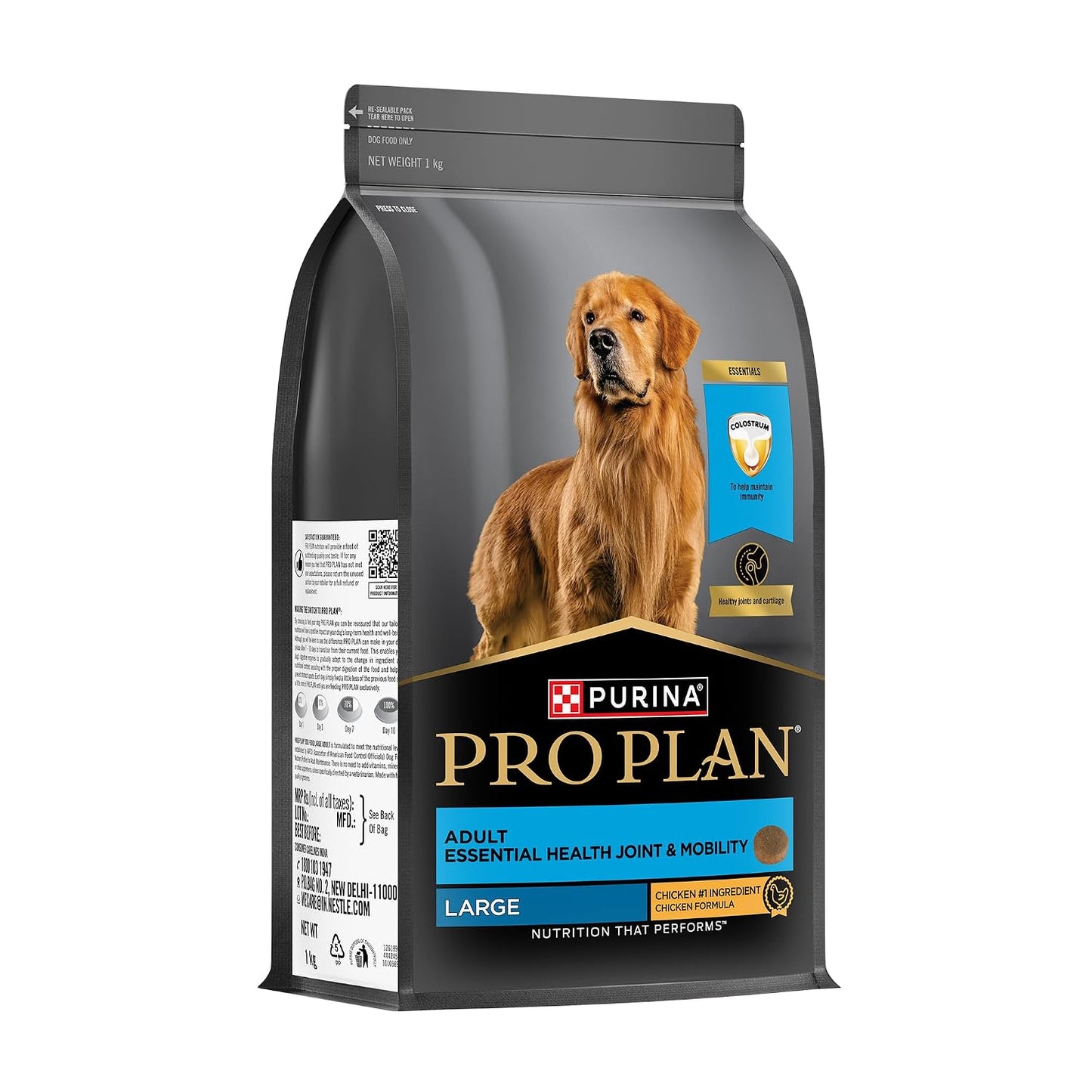 Purina Pro Plan Adult Dog Dry Food for Large Breed Dogs, 1kg Pack | With Complete & Balanced Nutrition, High Digestibility, Proprietary Blend, No Added Artificial Colours & Flavours