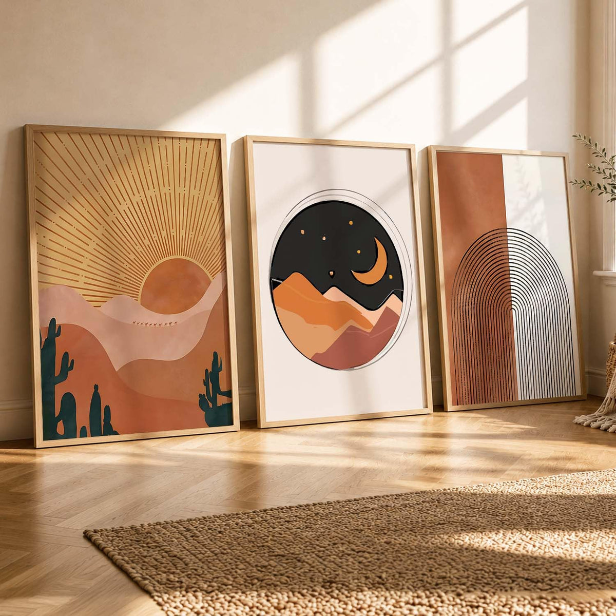 Boho Painting Wall Art Home Decoration Modern Paintings With Frame For Living Room Bed Room Hotel Wall Decor Digital Reprint Set of 3 (13X17 inch)