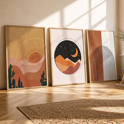 Boho Painting Wall Art Home Decoration Modern Paintings With Frame For Living Room Bed Room Hotel Wall Decor Digital Reprint Set of 3 (13X17 inch)