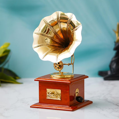 JaipurCrafts Premium Sparkle Square Gramophone Showpiece - 23 cm (Brass, Brown, Gold) (Black, Gold) (Brown, Gold)