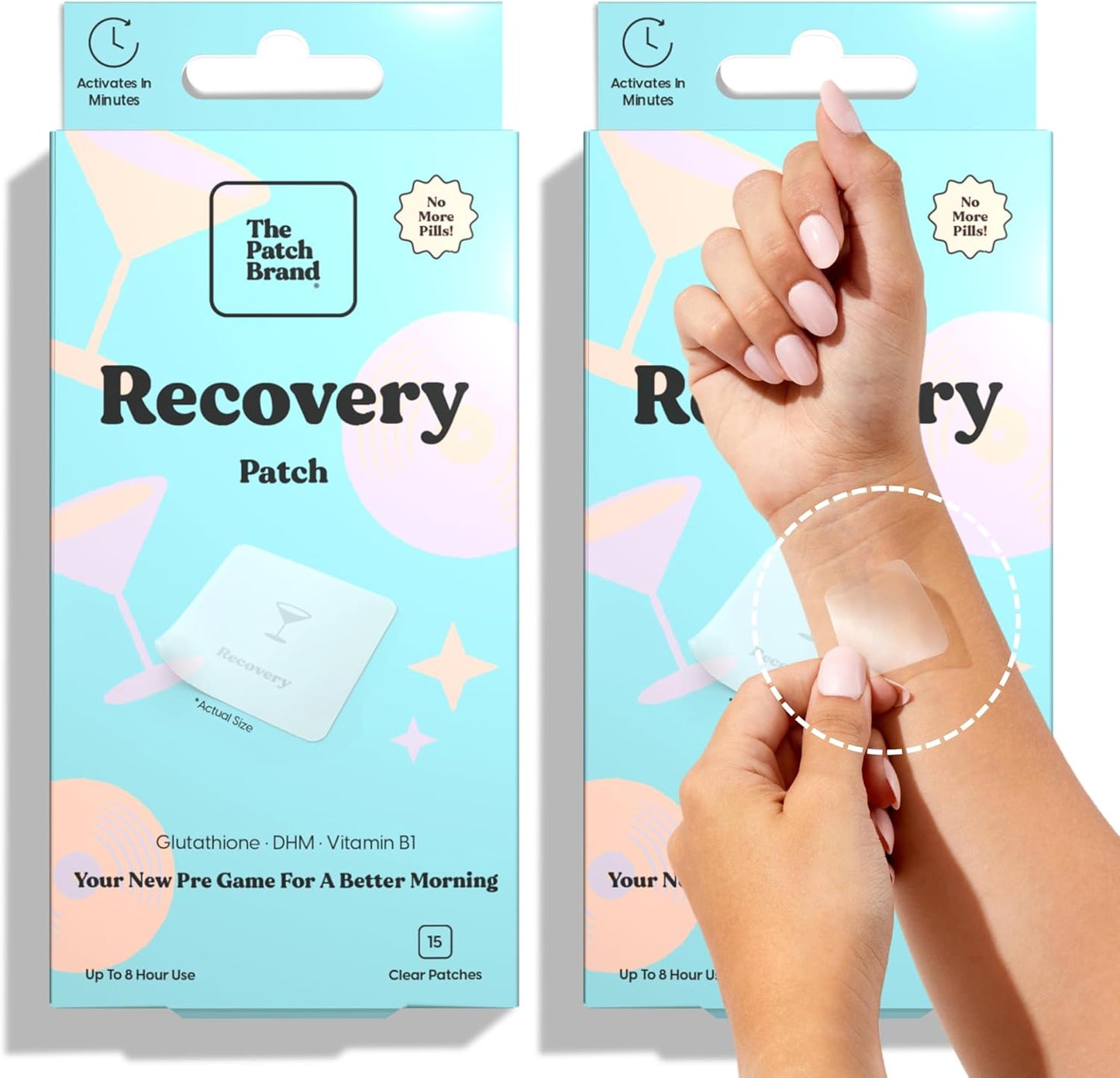 The Patch Brand Recovery Patches | Supports Morning After with Vitamin B1, DHM, Glutathione | Party & Travel Must Haves | Long Lasting Water Resistant Patches (Pack of 1)