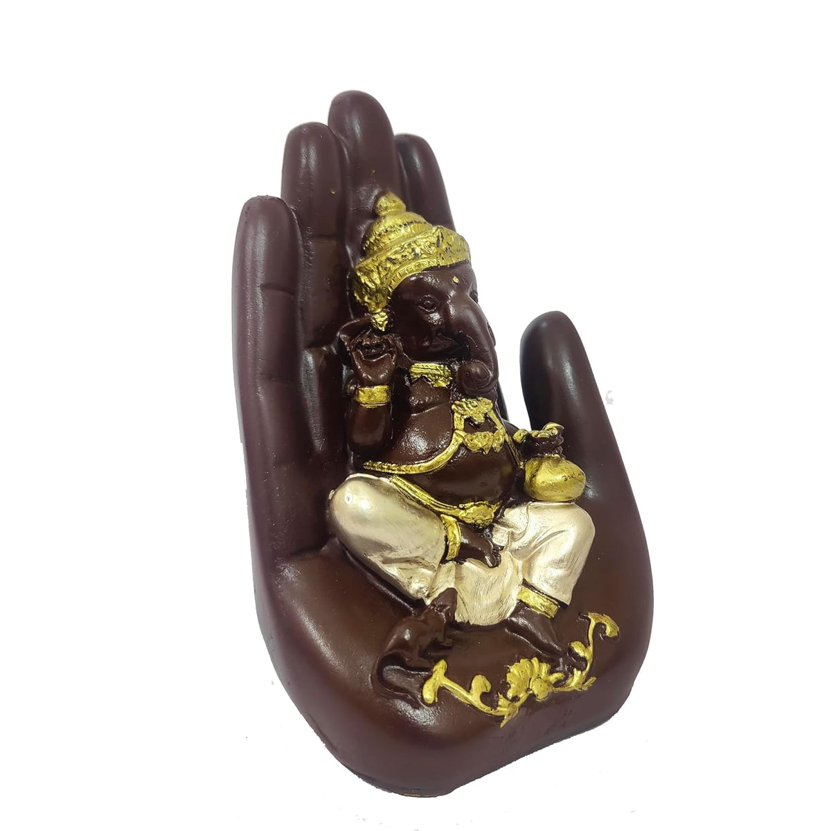 Polyresin Handcrafted Palm Ganesha Polyresin Showpiece Idol for Home Décor