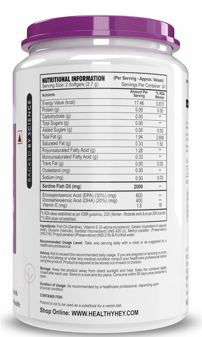 Supplement container with nutritional information label on a white background