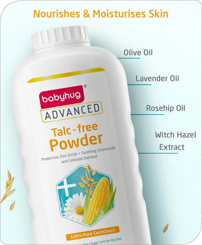 BABYHUG Advanced Talc-Free Powder With Cornstarch, Zinc Oxide & Essential Oils 400g (Pack Of 1)