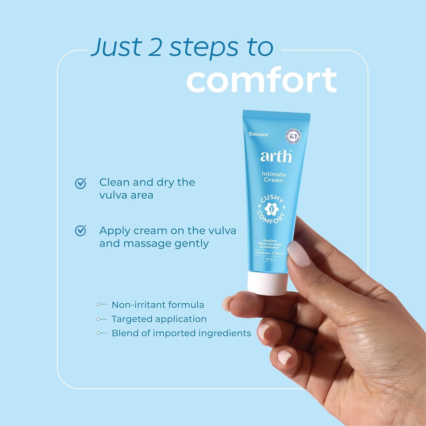 Arth Intimate Cream for Women to Balance Intimate pH (3.5-4.5) | Reduces Dryness, Itching, Irritation & Soothes Intimate Area | With Tasmanian Berry & Australian Tea Tree | Daily Intimate Hygiene | 60g