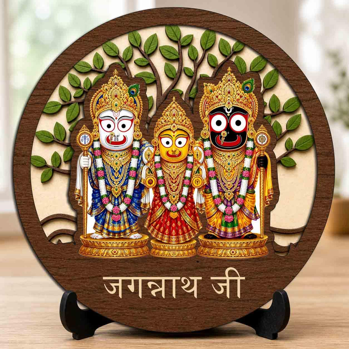 Plan To Gift Jagannath Balabhadra Subhadra Table Top Wooden Idol/Murti for Mandir Decoration, Office Desk & Festive Gift - 5x5 Inch