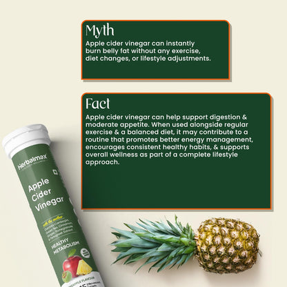 Herbalmax Apple Cider Vinegar supplement with a pineapple on a light background