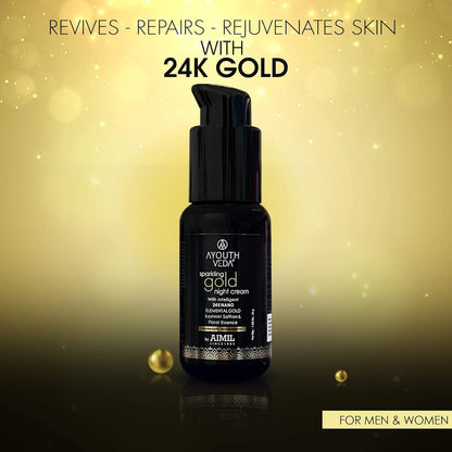 Ayouthveda Sparkling Gold Night Cream | 24K Nano Gold & Kashmiri Saffron | Reduces Fine Lines, Wrinkles & Dark Spots | Restores Skin Firmness & Elasticity | Overnight Anti-Ageing Face Cream (30g (Pack of 1))