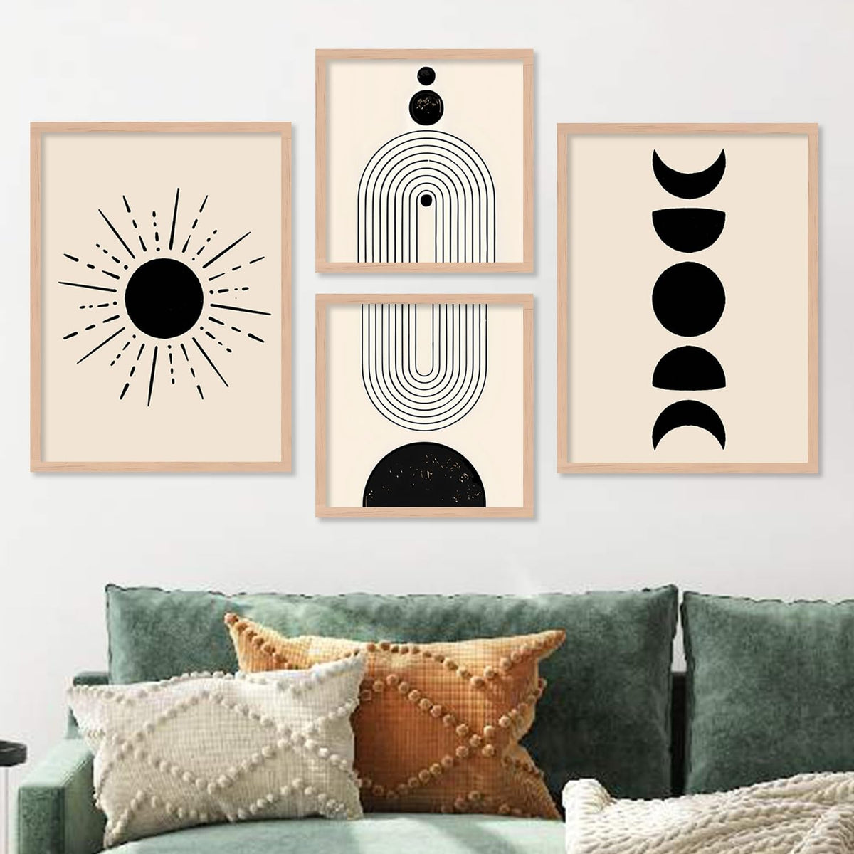 Premium Digital Paintings with Frame for Home Decoration - Minimal Shapes Black and White Painting for Living Room Bedroom Office Room Décor Set of 4 (Art 7, small (10x13 or 10x10 inch))