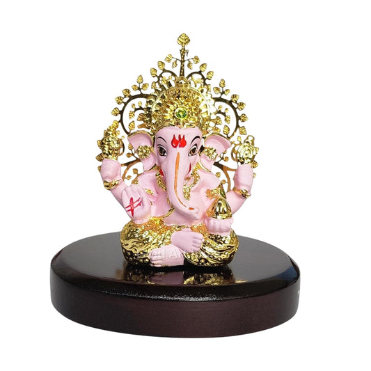 Gold Art India Lord Ganesha Idol Kalpavruksh Tree Ganesh Idol for Home Entrance Ganesh Ji for Car Dashboard | Ganesh Murti for Home Decor, Gifting & Pooja Room Oval MDF Base (Pink)