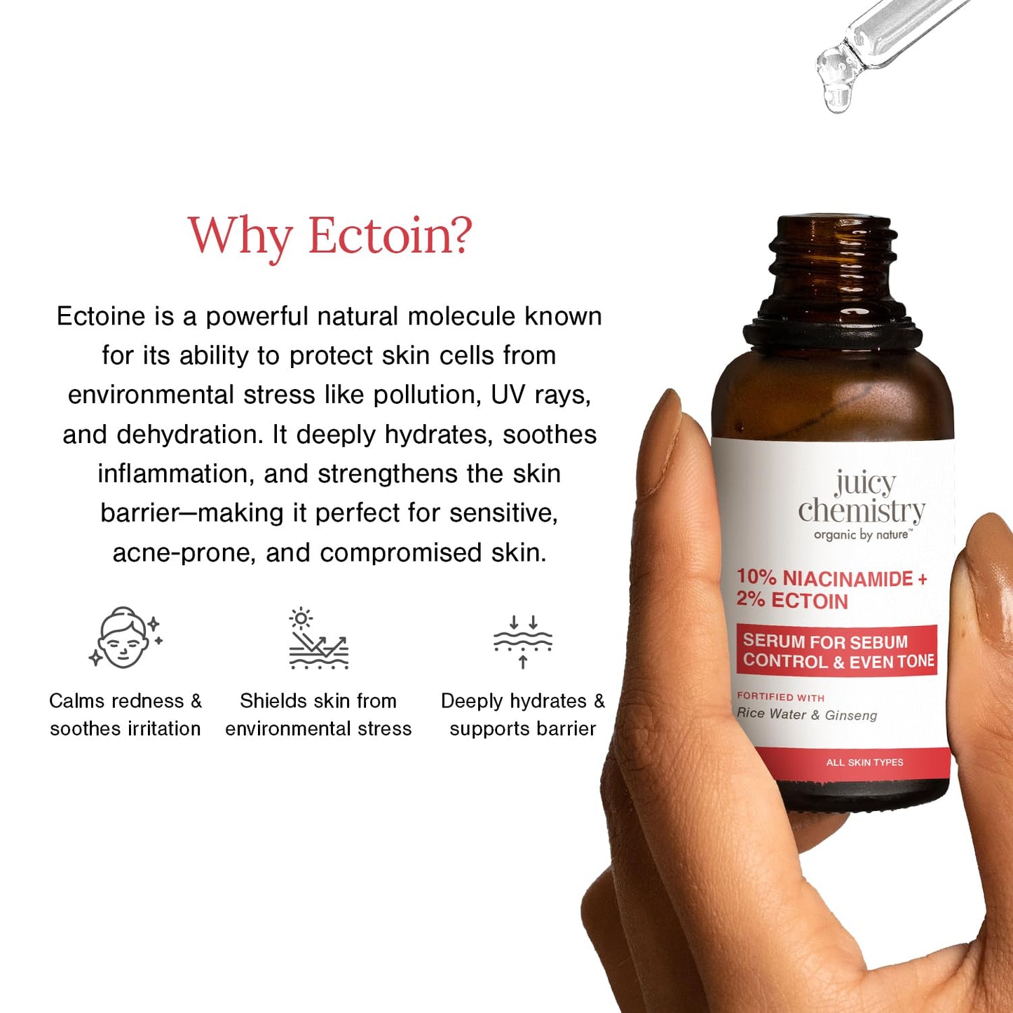 Juicy Chemistry 10% Niacinamide + 2% Ectoin Serum, 30ml | Brightening, Hydrating & Barrier-Repair Face Serum | Controls Excess Oil | Unclogs & Reduces Enlarged Pores | Calms Redness & Inflammation | Dermatologically Tested
