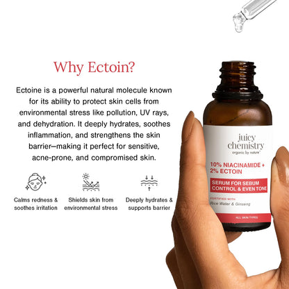 Juicy Chemistry 10% Niacinamide + 2% Ectoin Serum, 30ml | Brightening, Hydrating & Barrier-Repair Face Serum | Controls Excess Oil | Unclogs & Reduces Enlarged Pores | Calms Redness & Inflammation | Dermatologically Tested