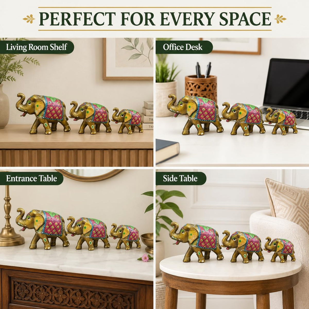 DreamKraft Paper Mache Elephant Showpiece, Yellow, Set of 3