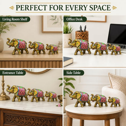 DreamKraft Paper Mache Elephant Showpiece, Yellow, Set of 3