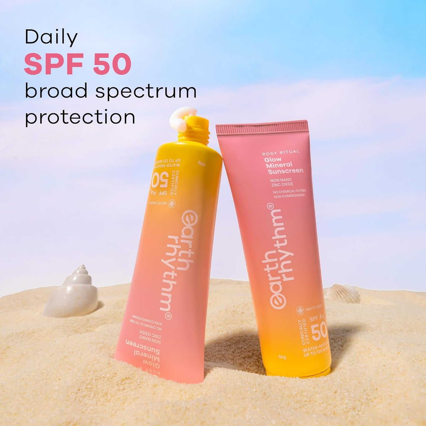 Earth Rhythm Rosy Ritual Glow Mineral Matte Sunscreen SPF 50 PA++++ No White Cast in Vivo Tested