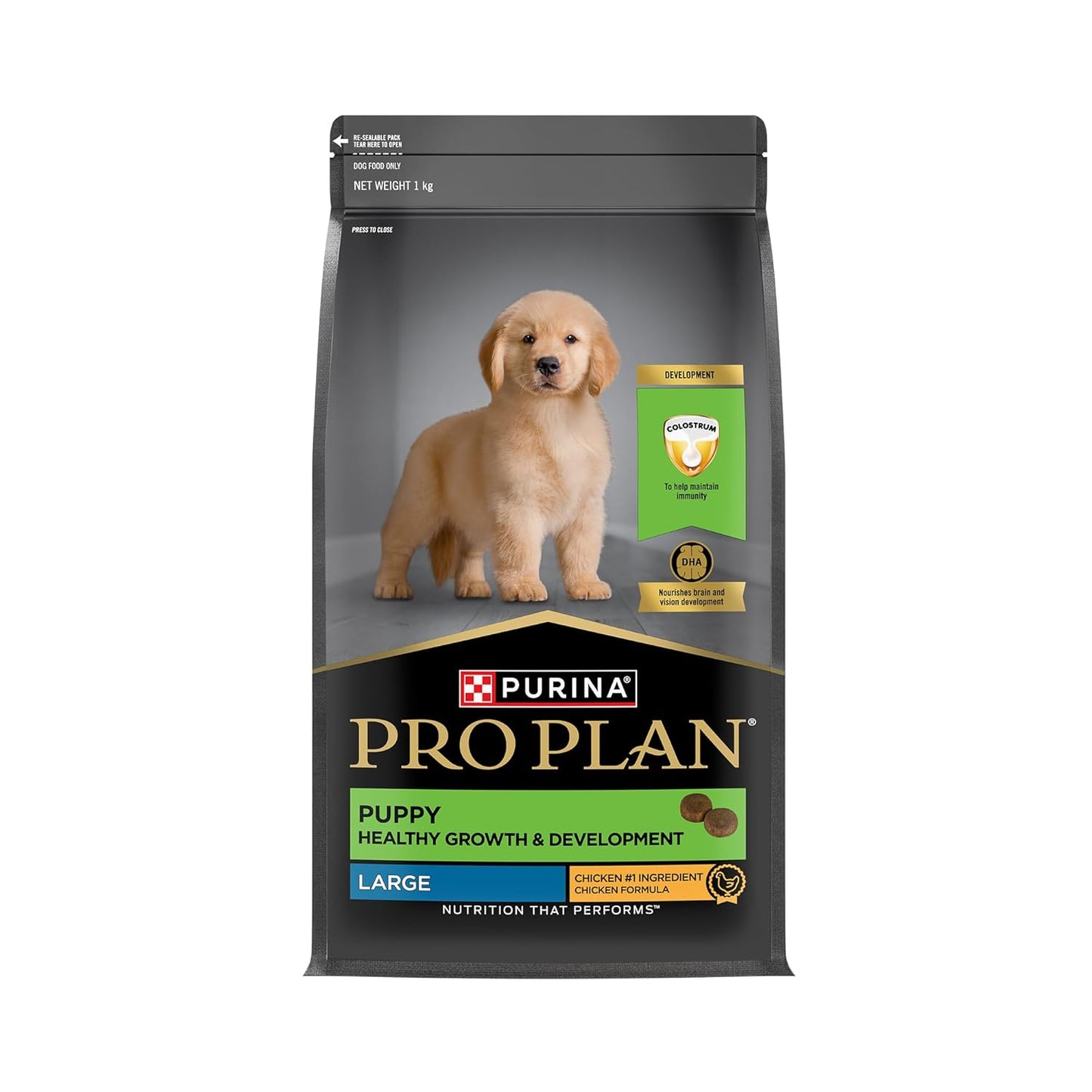 Purina Pro Plan Puppy Dry Food for Large Breed Dogs, 1kg Pack | With Chicken, Natural Colostrum, Supports Immune System, Scientifically Proven Antioxidants, Complete Nutrition