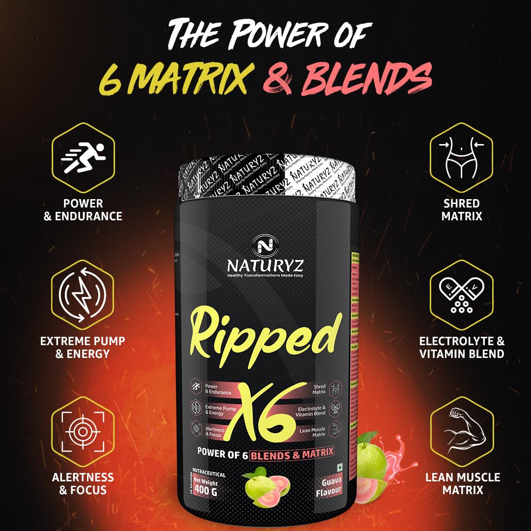Naturyz Ripped X6 supplement container with features on a dark background