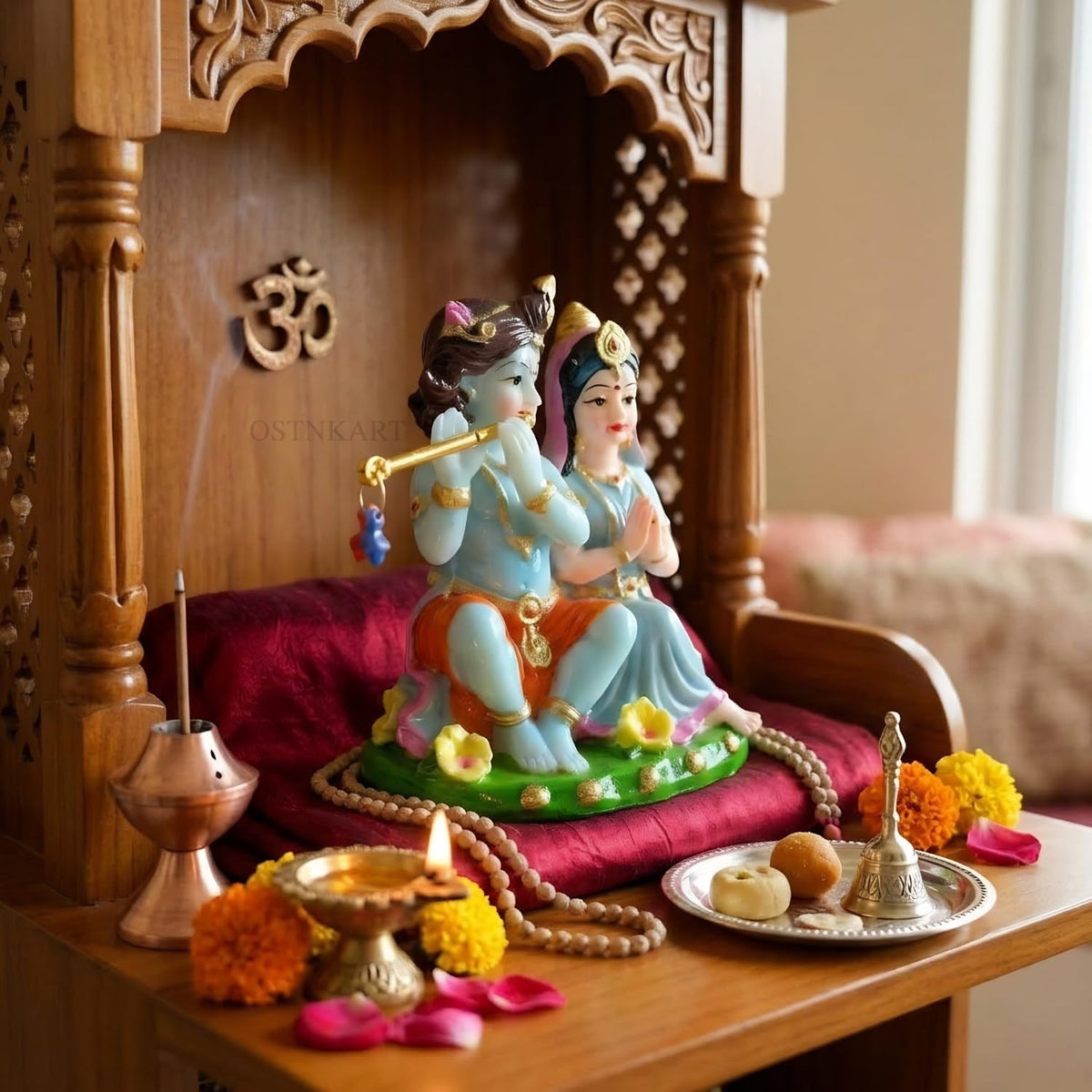 Radha Krishna Idol for Car Dashboard 3.5 Inch Multicolour Polyresin Statue | God Murti for Home Temple, Office Desk & Pooja Room | Spiritual Gift, Decorative Showpiece (8 x 6 x 9 cm)