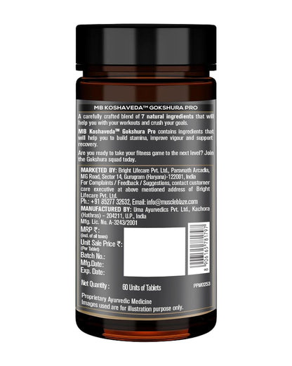 Koshaveda by MuscleBlaze Gokshura Pro (60 Tablets) | With 6 Ayurvedic Herbs, Builds Stamina & Supports Recovery