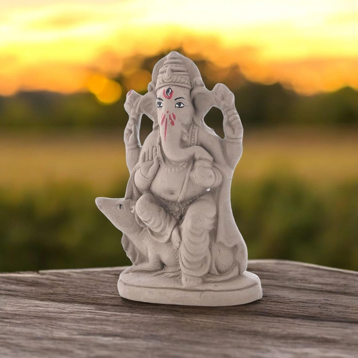 SAUDEEP INDIA 6 Inch Mitti Ganesh Idol | Eco-Friendly Handcrafted Mud/Clay Ganesh Murti | Ganpati Figurine for Visarjan | Biodegradable Mushak Ganesha Statue | Ganesh Chaturthi