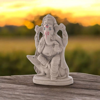SAUDEEP INDIA 6 Inch Mitti Ganesh Idol | Eco-Friendly Handcrafted Mud/Clay Ganesh Murti | Ganpati Figurine for Visarjan | Biodegradable Mushak Ganesha Statue | Ganesh Chaturthi