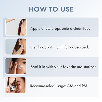 Instructions on how to use a skincare product with step-by-step images and text.