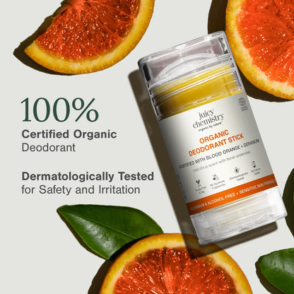 Juicy Chemistry Organic Deodorant Stick with Blood Orange & Geranium, 40g | Long-Lasting Odour Protection | Underarm Brightening | Neutralises Body Odour | Cruelty Free & Vegan | Dermatologically Tested
