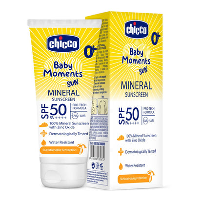 Chicco Baby Moments Mineral Sun Cream SPF 50 for Babies, 75g| 100% Mineral Sunscreen | PA++++ | UVA and UVB Protection | Phenoxyethanol, Parabens & Lauryl Sulphates Free