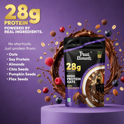 True Elements 28g High Protein Oats 400g | High Protein Breakfast Oats with 28g Protein | High Fibre | No Added Sugar | Healthy Breakfast Cereal