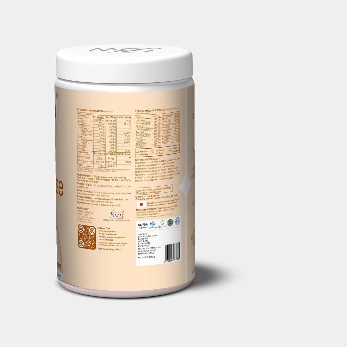 Nutritional supplement container with label on a white background
